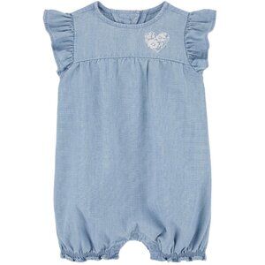 Baby Girls Carter's Blue CHAMBRAY Cotton Twill Romper Size 3 6 12 months NWT